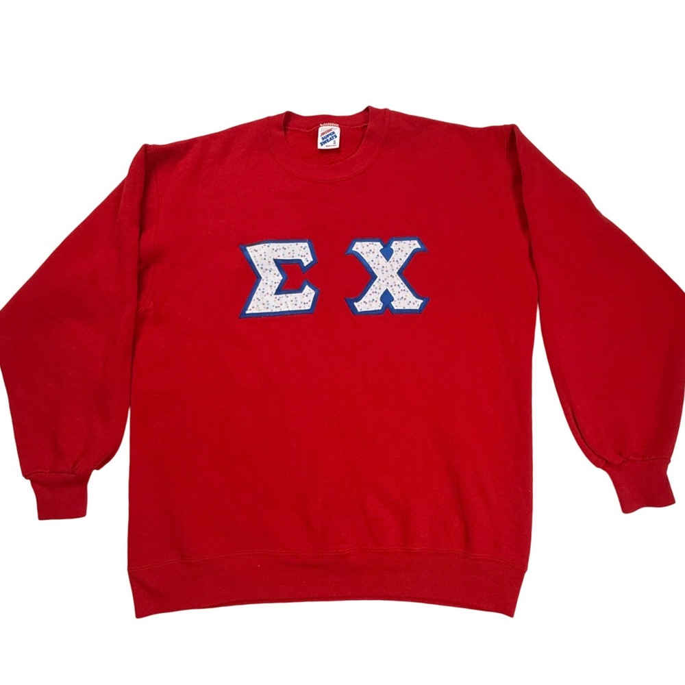 Vintage Jerzees Super Sweats Sigma Chi Fraternity Sweatshirt Red XL Made in USA